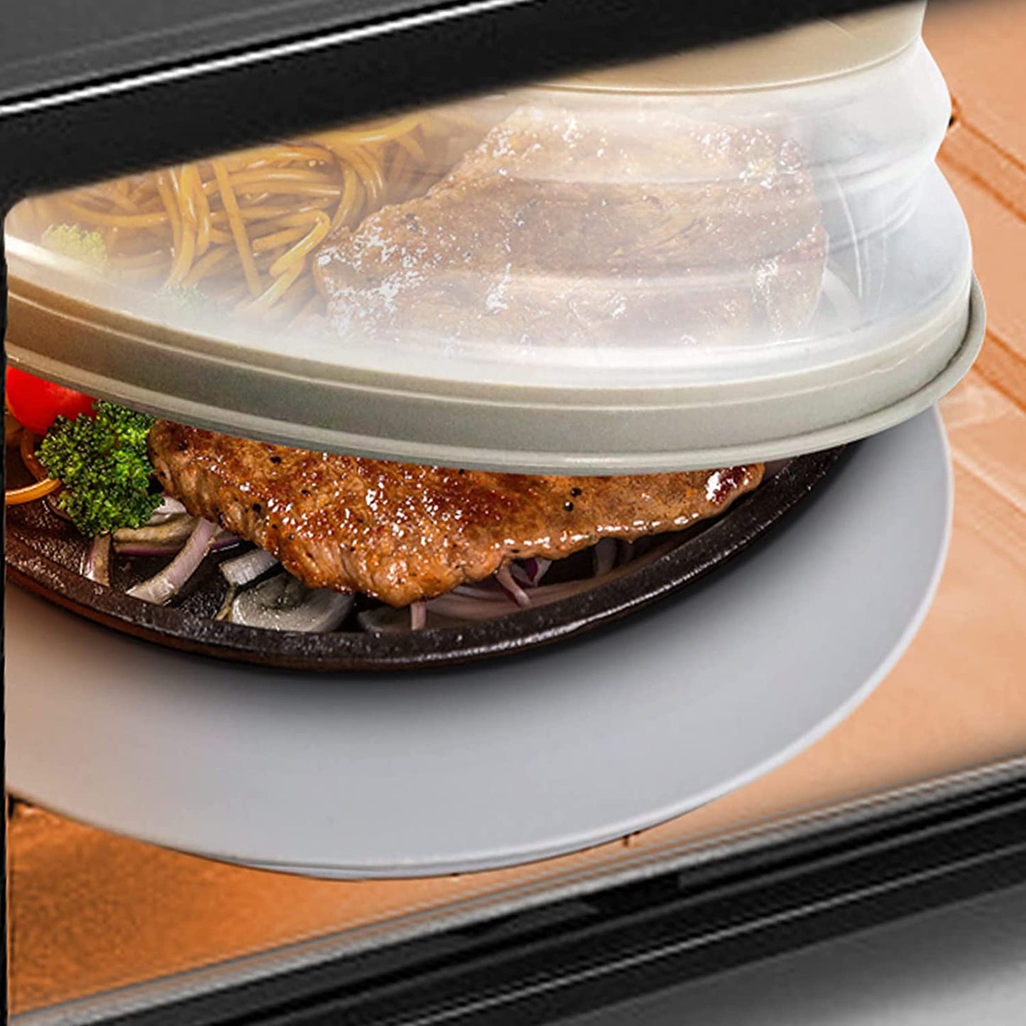 2 in 1, Microwave Place Mat & Food Cover- Mat as Bowl Holder, for Splatter Guard, Multi-Use: Silicone Trivet, Pot Holders, Drying, Baking, Utensils Rest for Kitchen Counter, Grey
