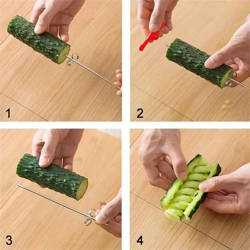 Stainless Steel Vegetable Spiral Knife Potato Carrot Cucumber Spiral Cutting Knife Fruit Vegetable Dish Decoration Cutting Knife