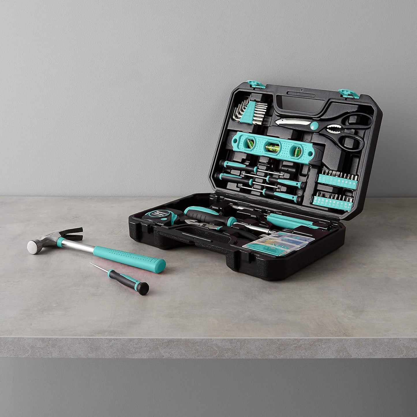 142-Piece Household Tool Kit for Home Repair, Hand Tools with Storage Case, 13.39 X 9.25 X 2.95 Inch, Turquoise