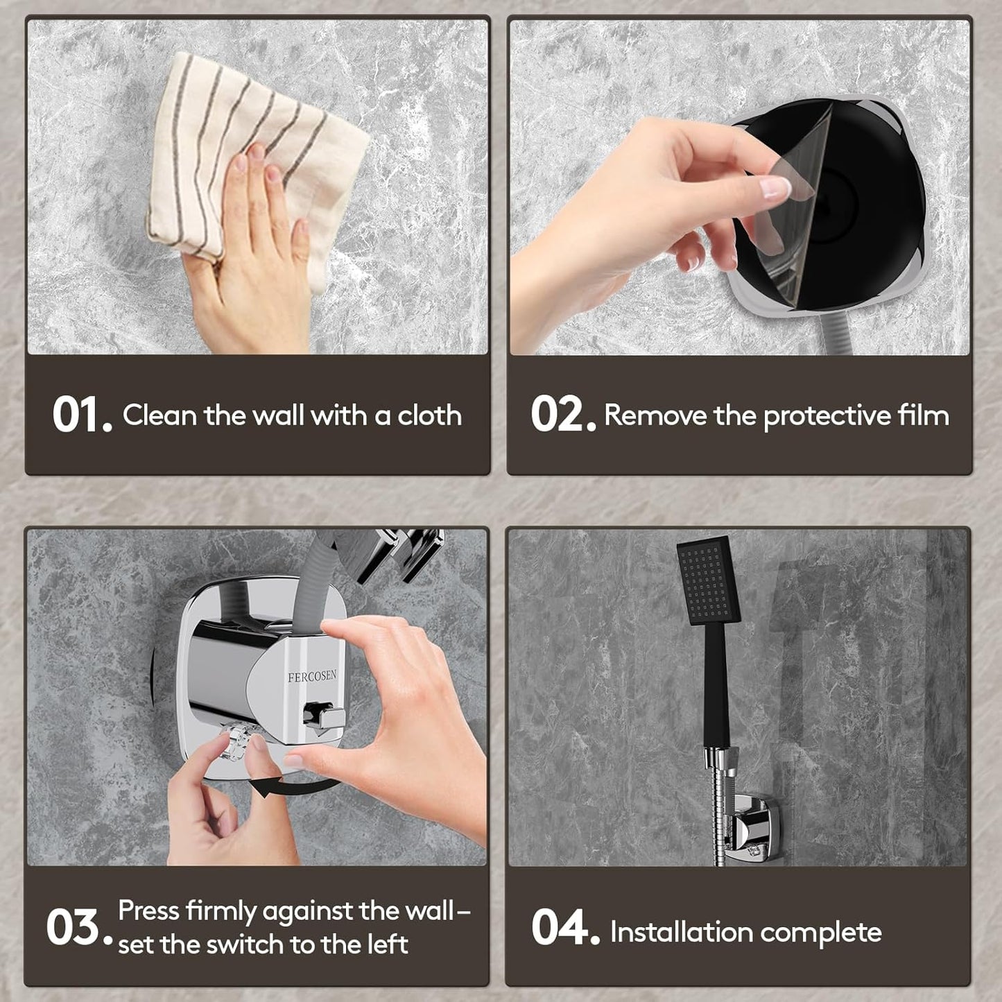 360° Swivel Shower Head Holder with Suction Cup | 10Kg Load Capacity, Tool-Free Installation in Seconds | Removable and Rust-Resistant Shower Bracket with Storage Hook (Silver)