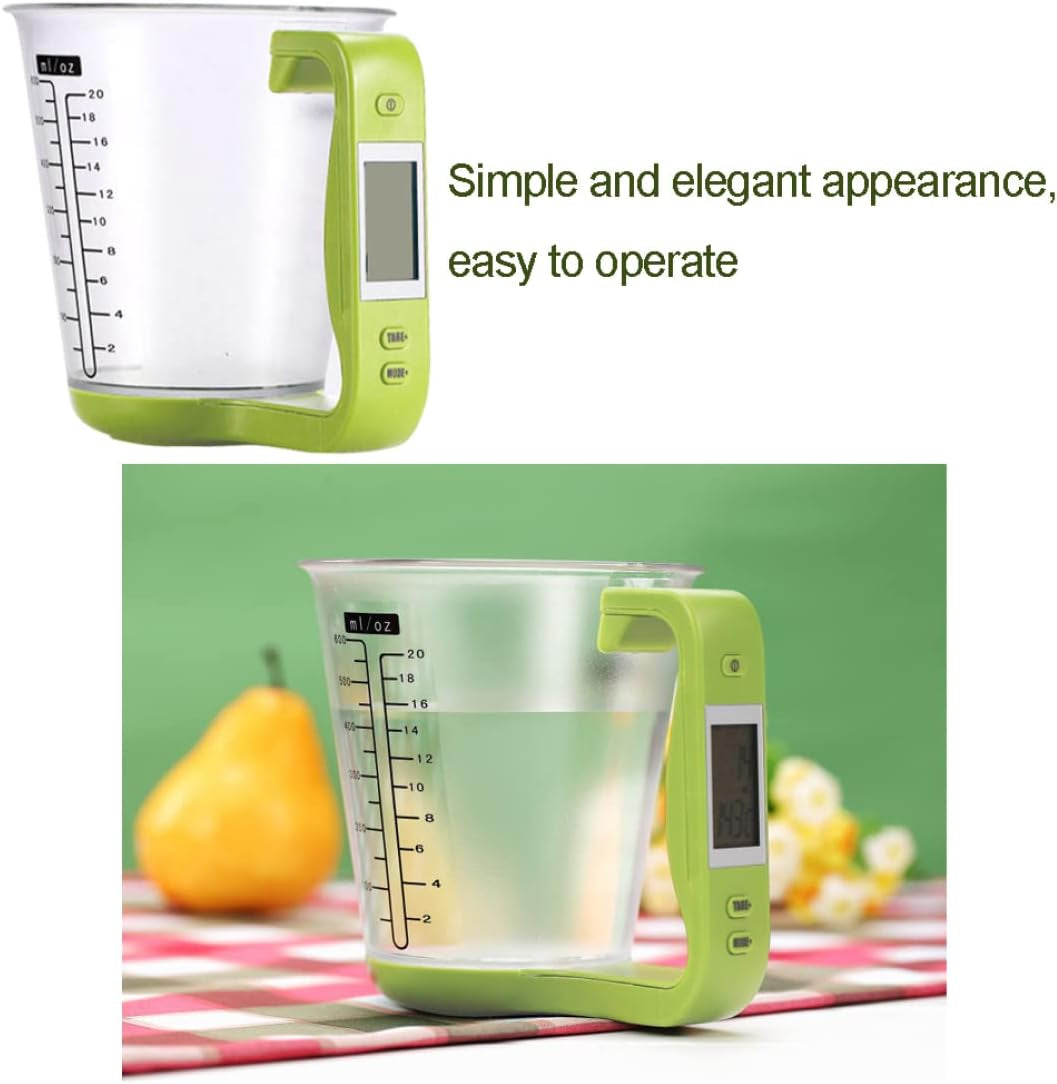 Kitchen Electronic Measuring Instrument Cup Multi Function Digital Measuring Jug Kitchen Weigh Temperature Volume Cup Scale with Detachable Lcd Display Green