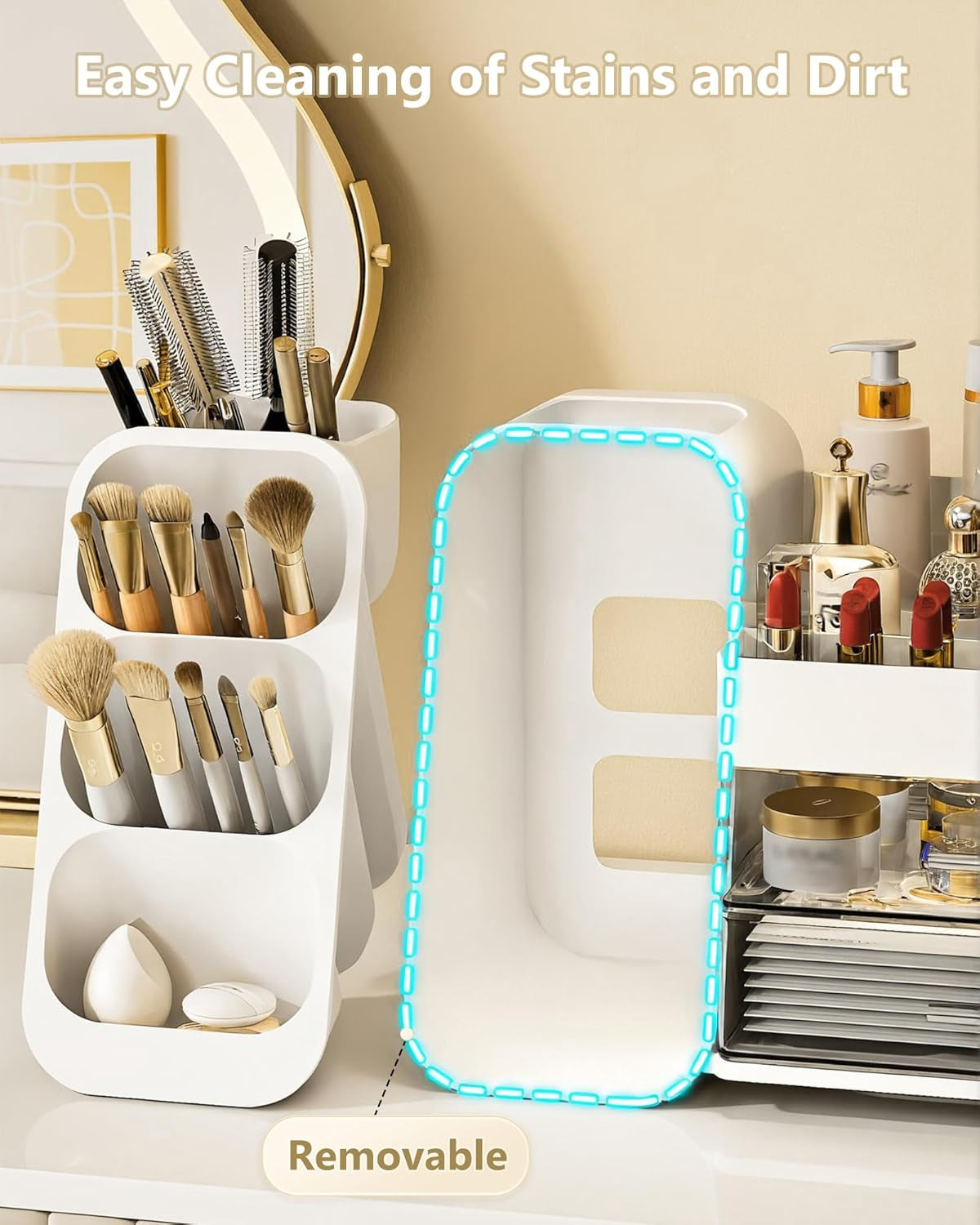 Large Capacity Makeup Organizer Countertop with Makeup Brush Holder for Vanity, Thickened Material, Bathroom Countertop Organizer Skin Care Perfumes Storage, Teen Girl Gifts for 13-25 Year