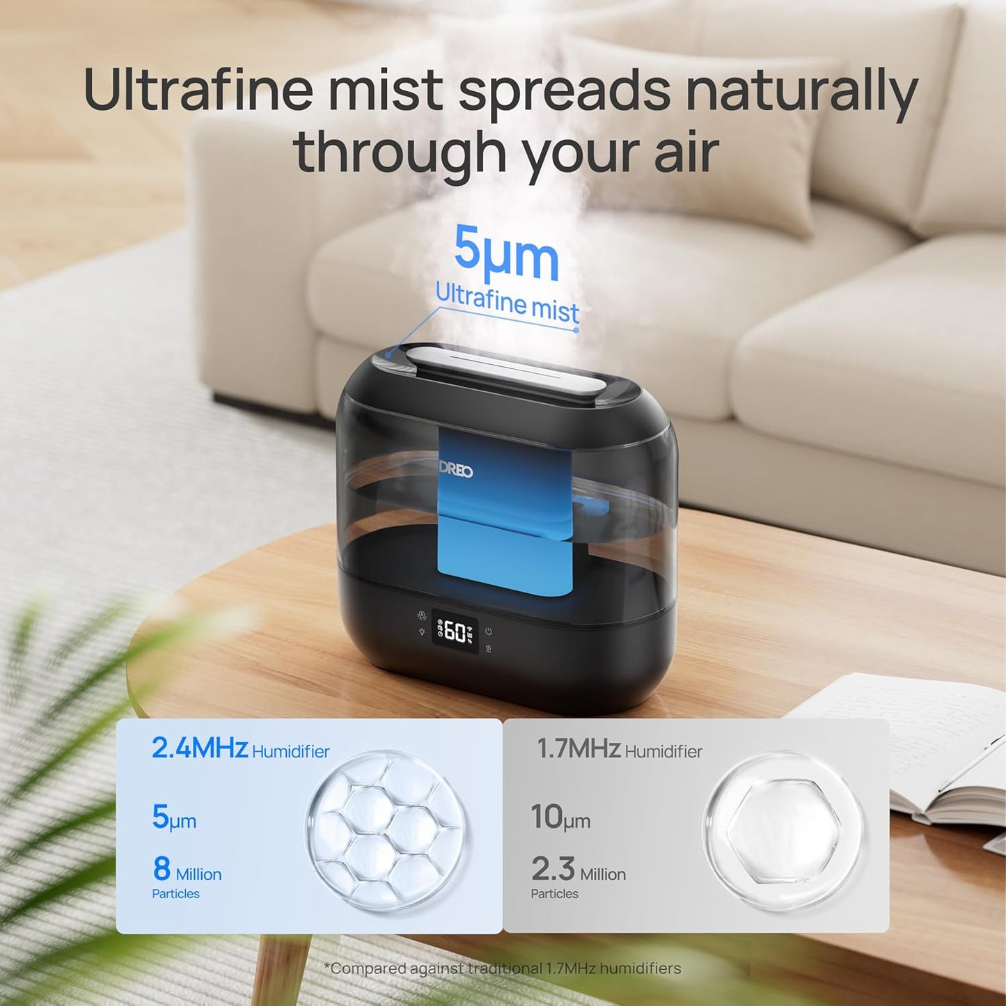 Smart Humidifiers for Bedroom, Top Fill 4L Supersized Humidifier Large Room with 28 Db, 36H Runtime, Touch/App/Voice Control, Nightlight, Cool Mist Humidifiers for Baby, Plants, Indoor, Black