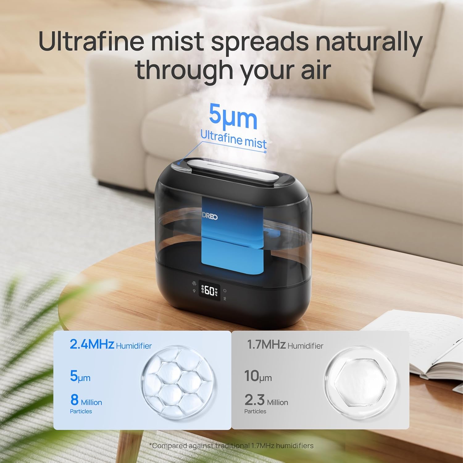 Smart Humidifiers for Bedroom, Top Fill 4L Supersized Humidifier Large Room with 28 Db, 36H Runtime, Touch/App/Voice Control, Nightlight, Cool Mist Humidifiers for Baby, Plants, Indoor, Black
