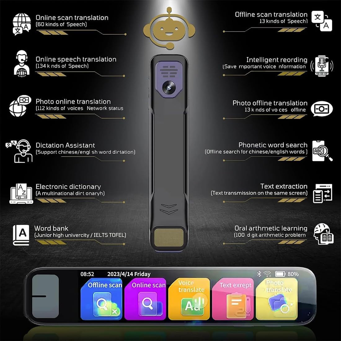 2026 Scansense AI Smart Pen - Instant Answers & Offline Translation (150+ Languages) - Voice Recording & Scanning Pen for Students & Professionals (1PC)