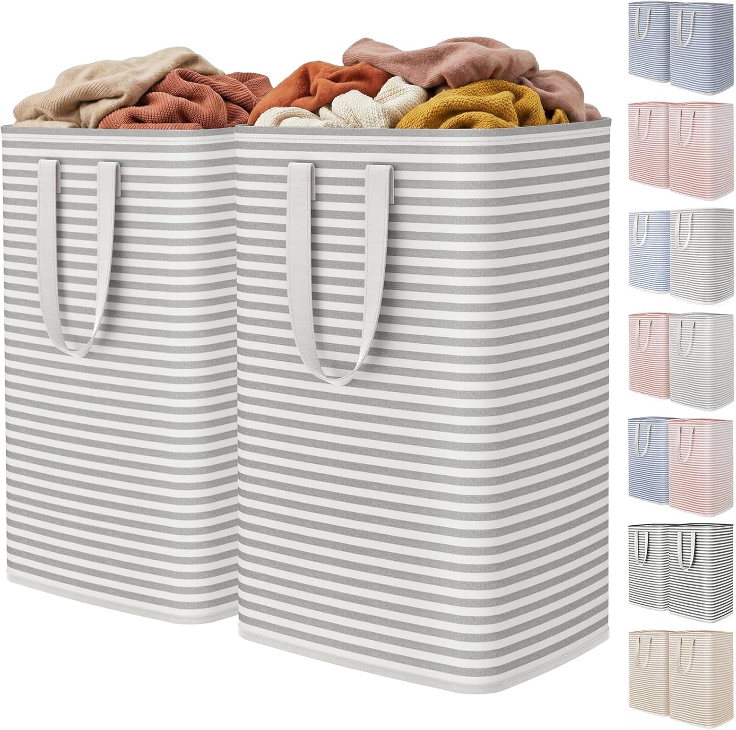 2 Pack Laundry Basket 80L Each, Collapsible Clothes Hamper with Reinforced Handles, Freestanding Waterproof Design for Bedroom and Laundry Room, Grey 160L Total