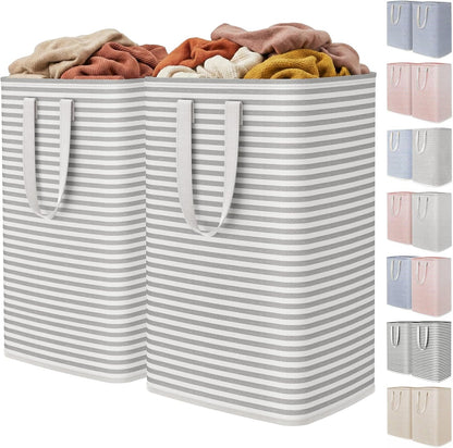 2 Pack Laundry Basket 80L Each, Collapsible Clothes Hamper with Reinforced Handles, Freestanding Waterproof Design for Bedroom and Laundry Room, Grey 160L Total