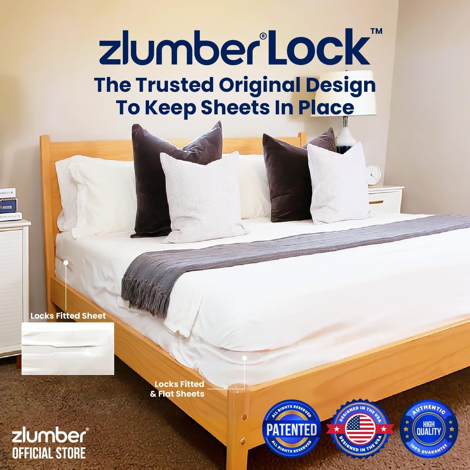 The Original USA Patented lock – Secure Sheet Holder with Heavy-Duty Mattress Straps – No More Loose Bedding, Universal Fit, Easy One-Time Installation
