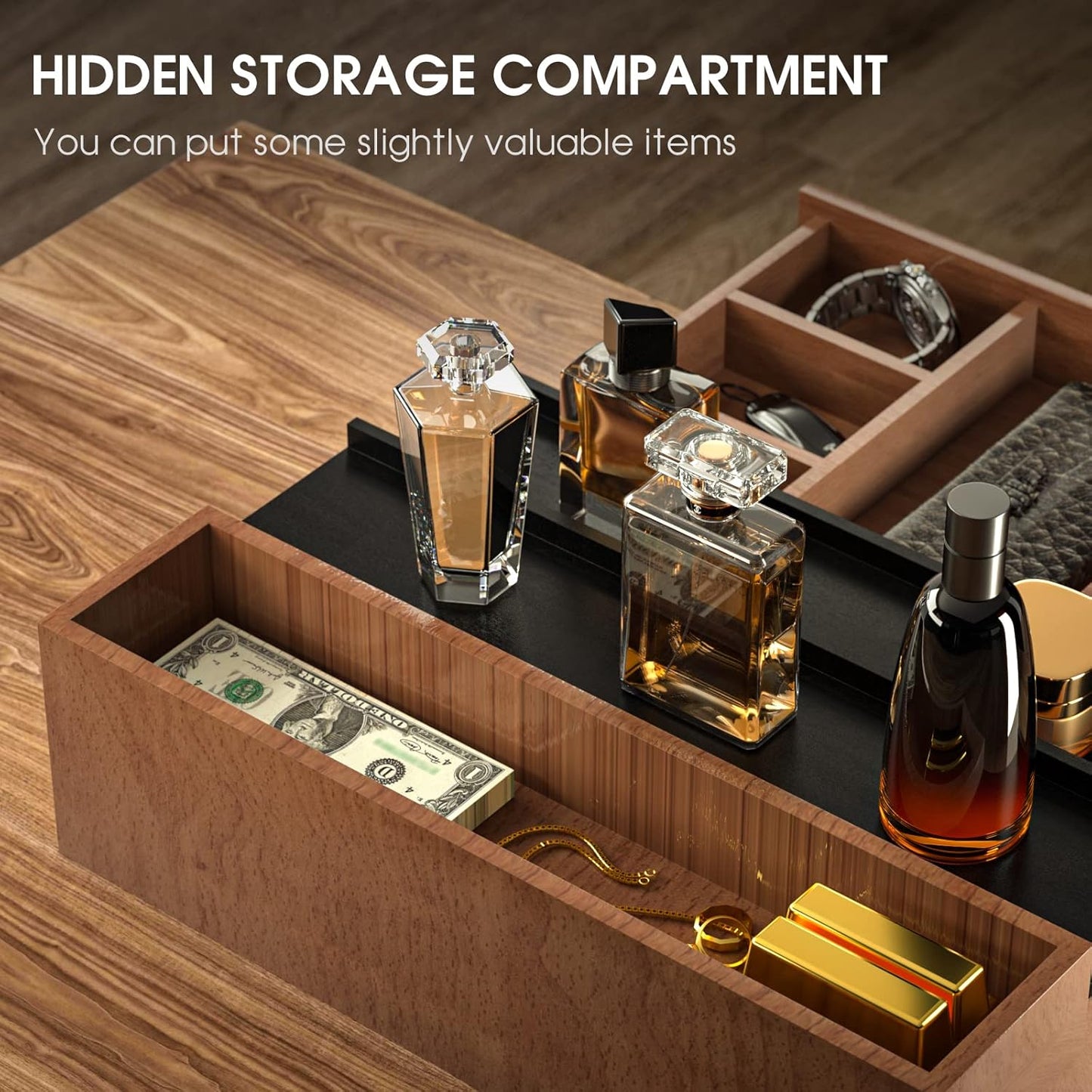 Cologne Organizer for Men 3 Tier of Elevated Cologne Display Shelf with Drawer Storage Perfume Organization and Storage Display Risers,Great Gift for Man(Walnut Black)