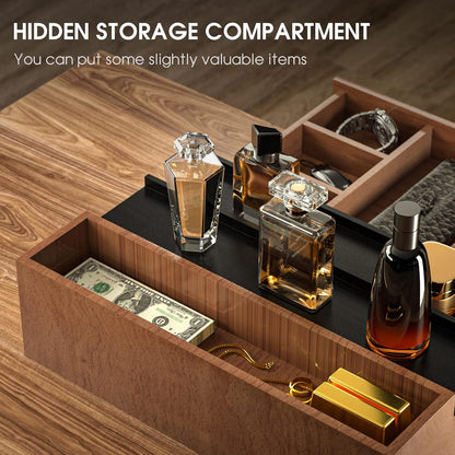 Cologne Organizer for Men 3 Tier of Elevated Cologne Display Shelf with Drawer Storage Perfume Organization and Storage Display Risers,Great Gift for Man(Walnut Black)