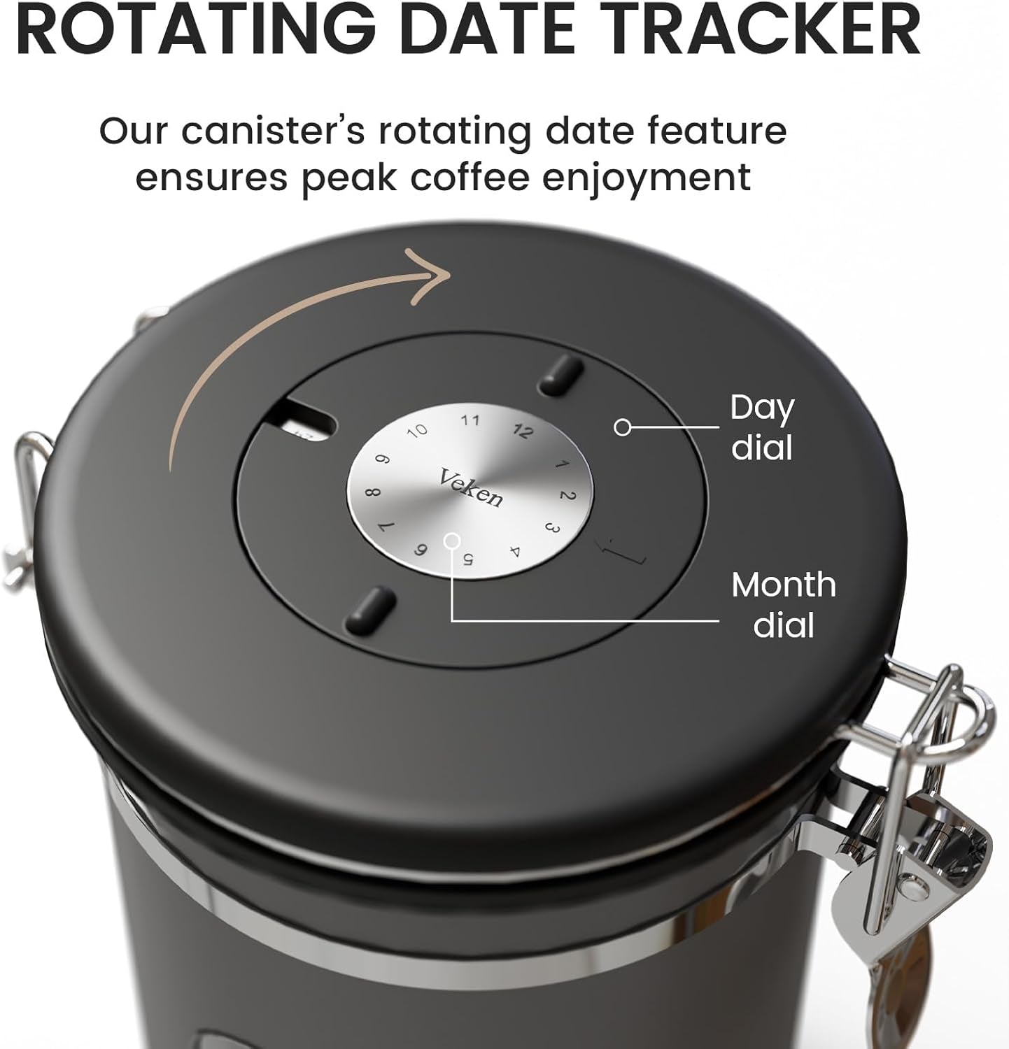 Large Coffee Canister with Window, Kitchen Food Storage Airtight Stainless Steel Container for 2.2Lbs Coffee Beans, Grounds, Rice,Tea, Flour, Cereal, Sugar Jars,Date Tracker and Scoop 39Oz,Black