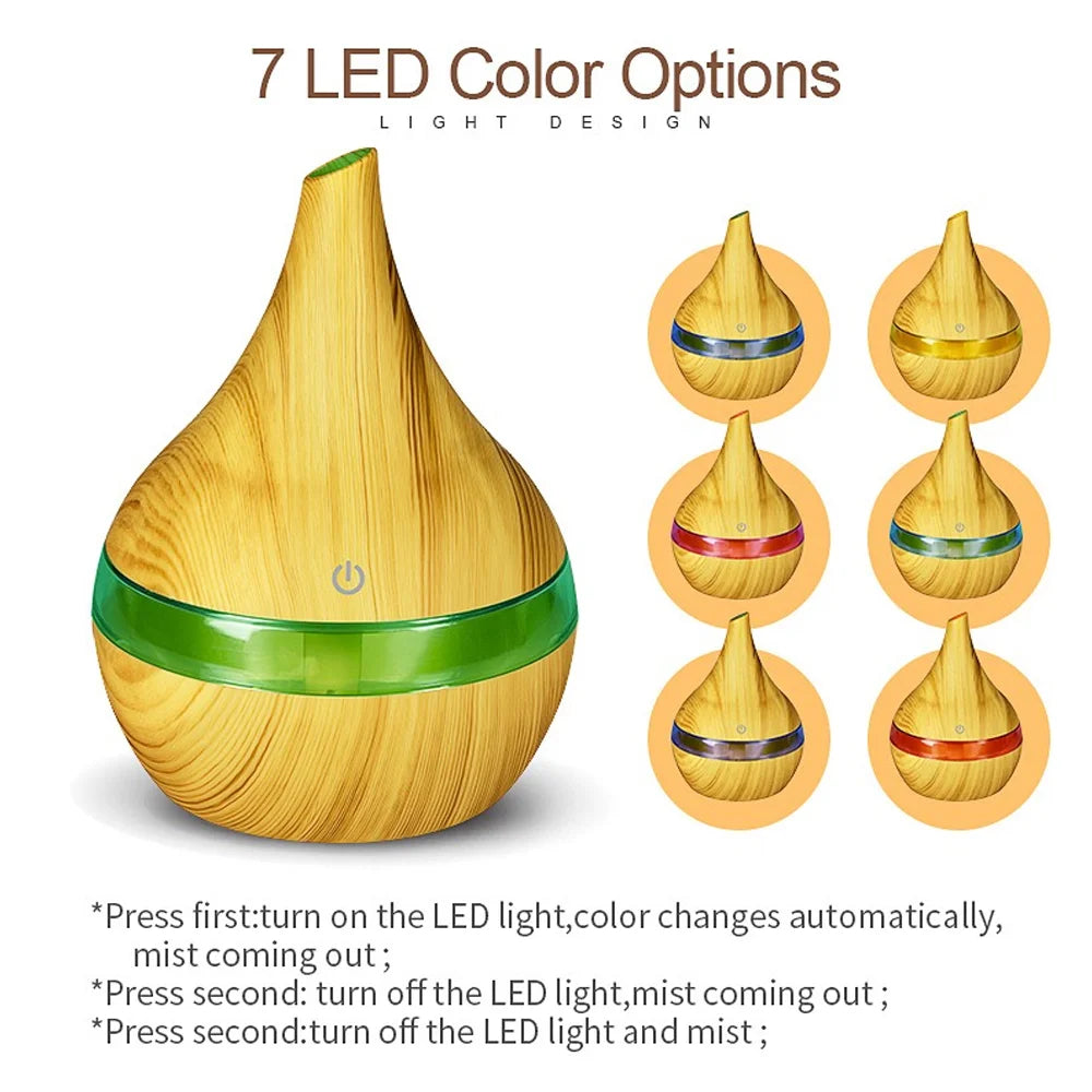 Ultra Quiet Humidifier 300Ml USB Aromatherapy Diffuser with 7-Color LED Night Light & Remote Control for Bedroom and Office