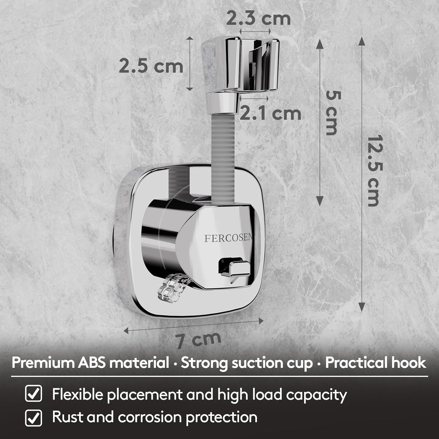 360° Swivel Shower Head Holder with Suction Cup | 10Kg Load Capacity, Tool-Free Installation in Seconds | Removable and Rust-Resistant Shower Bracket with Storage Hook (Silver)