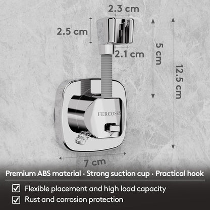 360° Swivel Shower Head Holder with Suction Cup | 10Kg Load Capacity, Tool-Free Installation in Seconds | Removable and Rust-Resistant Shower Bracket with Storage Hook (Silver)