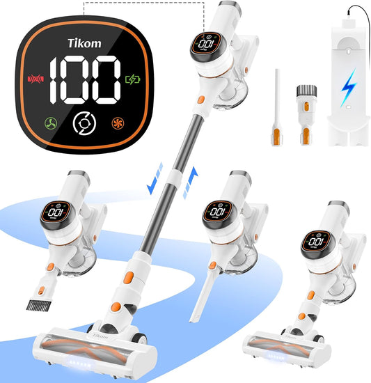 V500 Cordless Vacuum Cleaner for Home, 40000Pa/450W Stick Vacuum with LED Touch Screen, Charging Wall Dock, Anti-Tangle, Lightweight Handheld Vacuum for Pet Hair, Hard Floor, Carpet