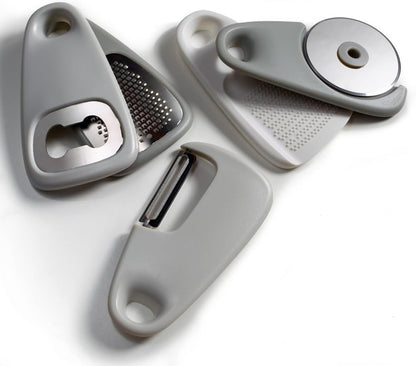 Portofino Kitchen Gadgets Set 5 Pieces, Includes Pizza Cutter, Cheese Grater, Vegetable Peeler, Bottle Opener, Garlic Grinder, RV Kitchen Accessories, Space Saving Design, Dishwasher Safe