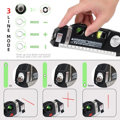 Laser Level Line Tool, Standard Cross Line Laser Leveler Beam Tool with Metric Rulers 8Ft/2.5M, Multipurpose Laser Level Kit for Flooring & Tile Installation