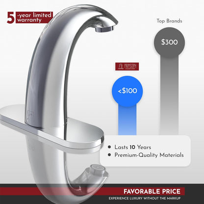 Automatic Motion Sensor Hands Free Electronic Infrared Smart Commercial Touchless Bathroom Sink Faucet with Cover Plate Temperature Mixer Battery or Plug-In Powered Chrome