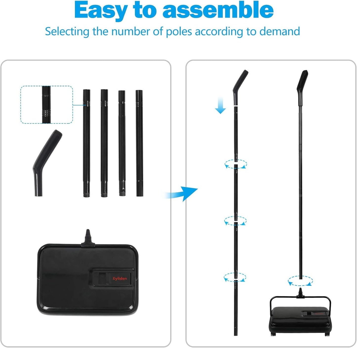 Carpet Sweeper, Mini Size Lightweight Hand Push - No Noise, Non-Electric, Easy Manual Sweeping Only for Carpet Cleaning (Black)
