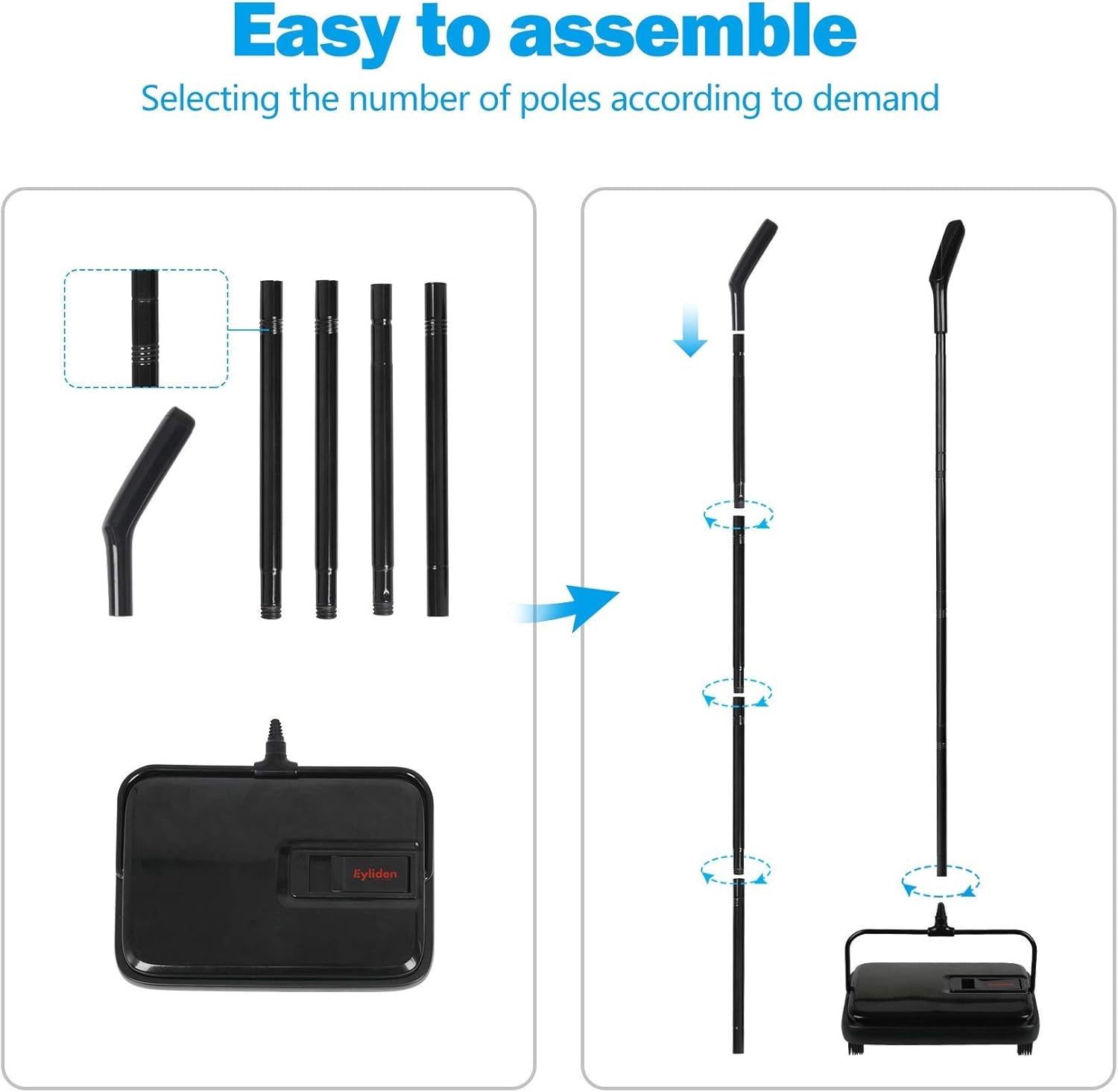 Carpet Sweeper, Mini Size Lightweight Hand Push - No Noise, Non-Electric, Easy Manual Sweeping Only for Carpet Cleaning (Black)