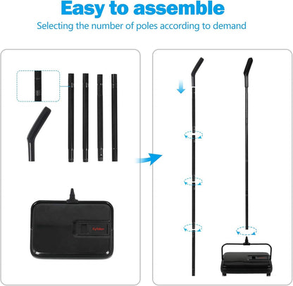 Carpet Sweeper, Mini Size Lightweight Hand Push - No Noise, Non-Electric, Easy Manual Sweeping Only for Carpet Cleaning (Black)