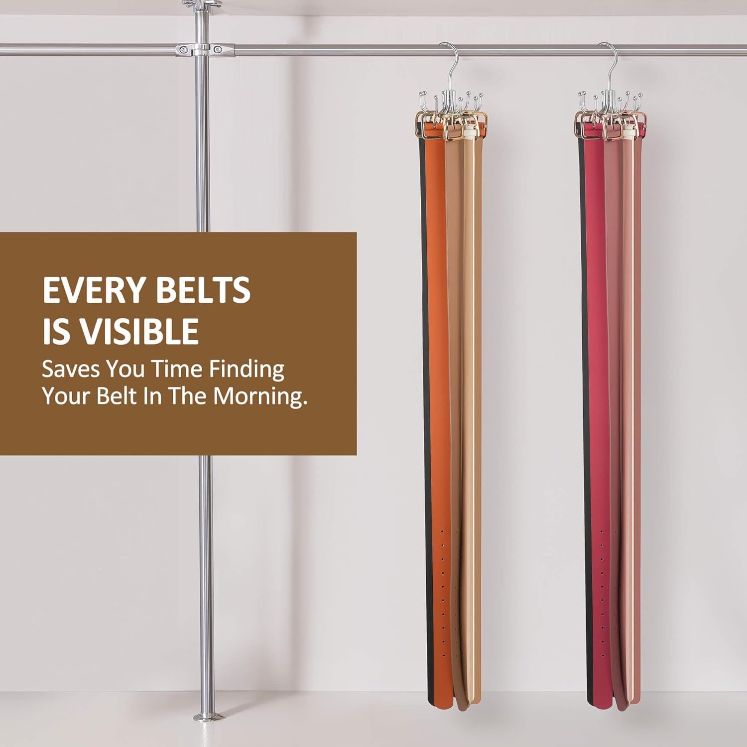 Belt Hanger, Belt Organizer for Closet, Keeping Belts Visible and in Good Condition, Hanging Tie Rack Holder, Closet Organizers and Storage, Silver