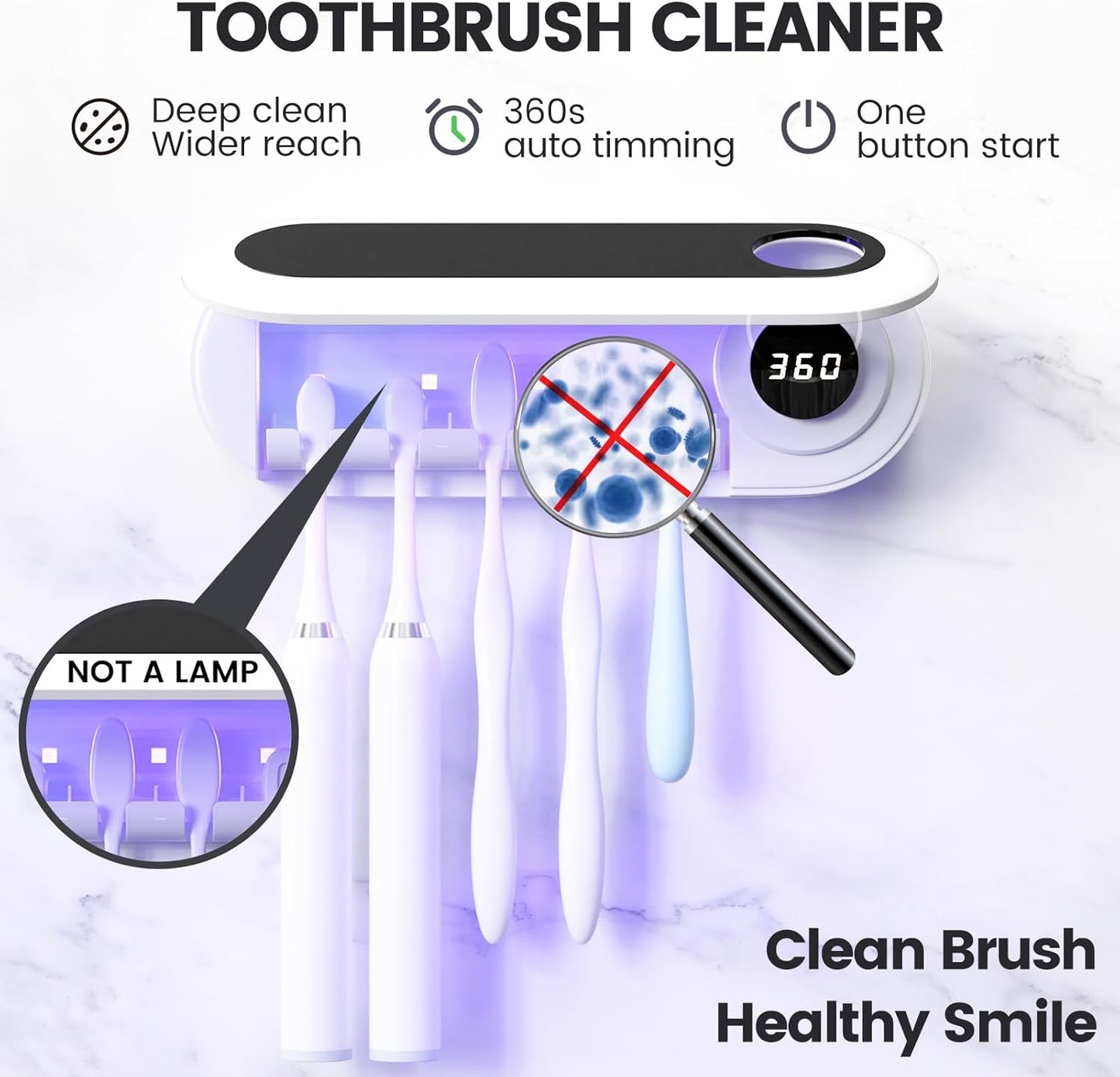 Toothbrush Holder, 5 Toothbrush Slots & Timer Function, Cordless Wall Mounted Toothbrush Holders for Bathrooms
