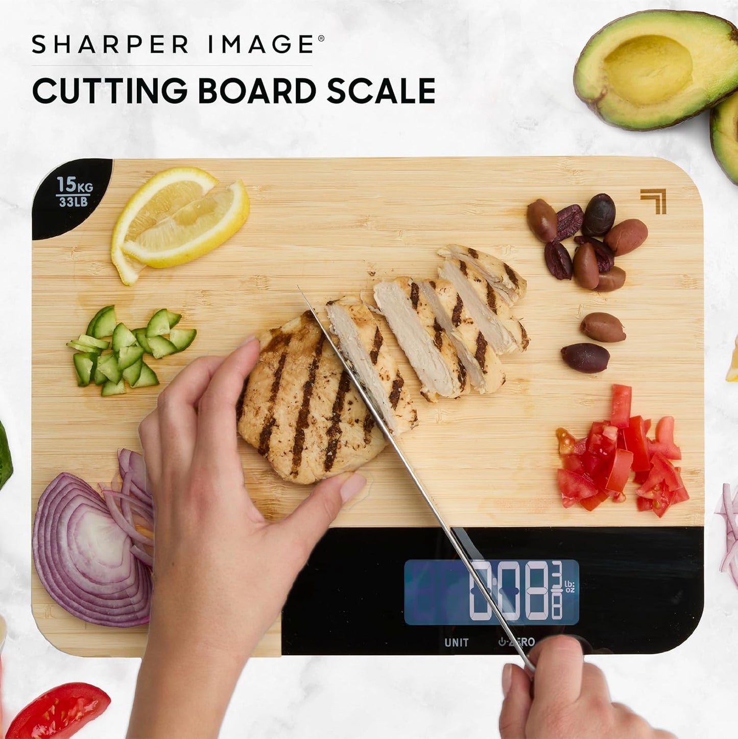 Bamboo Cutting Board & Digital Food Scale, 33 Lb Capacity, Measures Grams & Ounces, Multi-Functional for Food Prep, Baking, Dieting, Portion Control, Kitchen Gadgets Gift