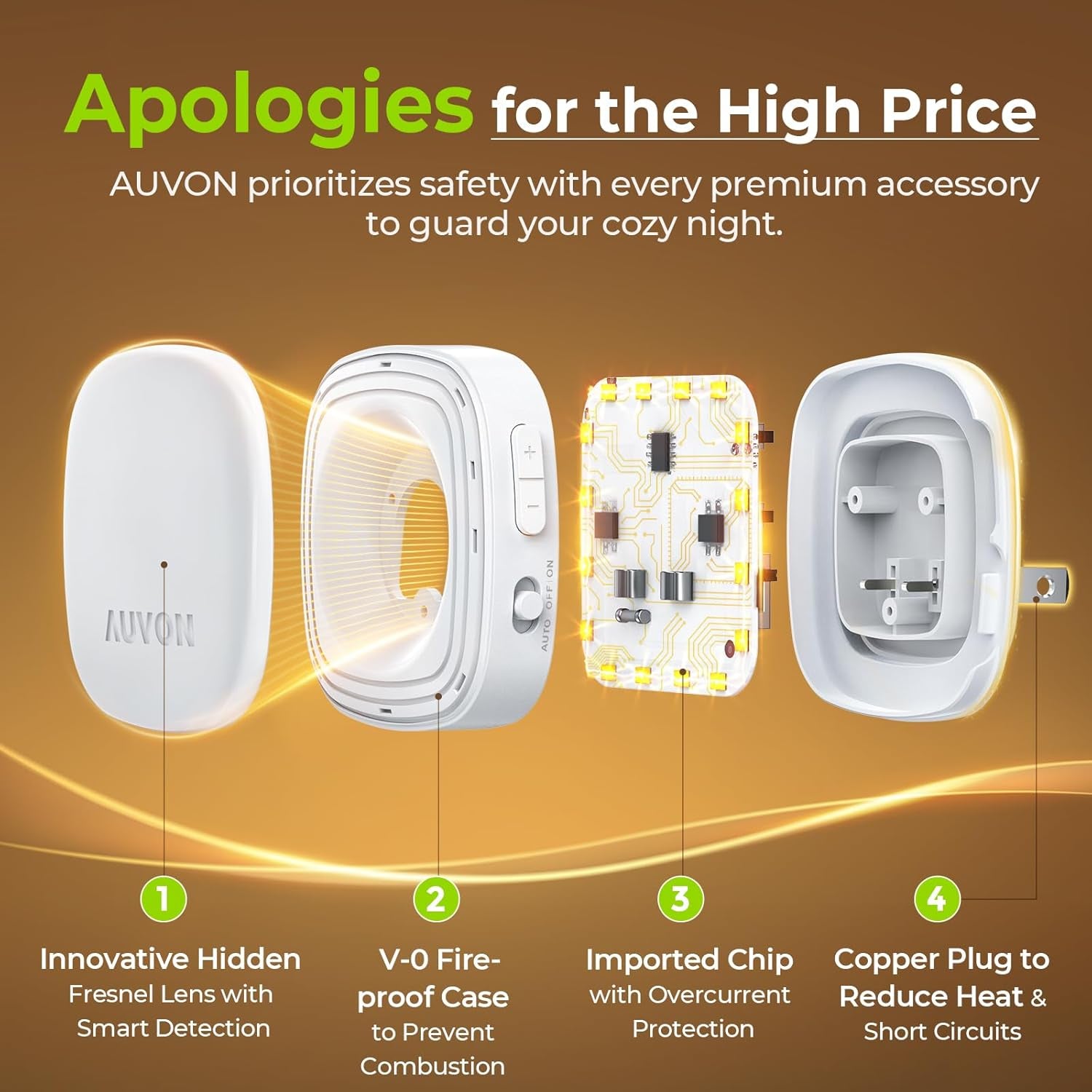 Plug-In LED Backlit Night Light with Motion Sensor & Dusk to Dawn Sensor, Dimmable Warm White Nightlight with 1-50 Lm Adjustable Brightness for Bedroom, Bathroom, Stairs, Hallway (4 Pack)
