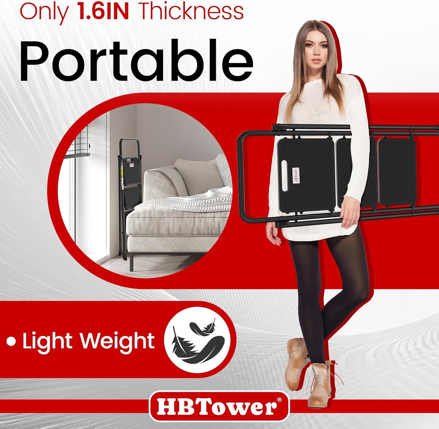 Step Ladder, Folding Step Stool with Wide Anti-Slip Pedal, Sturdy Steel Ladder, Convenient Handrail, Lightweight, Portable Steel Step Stool