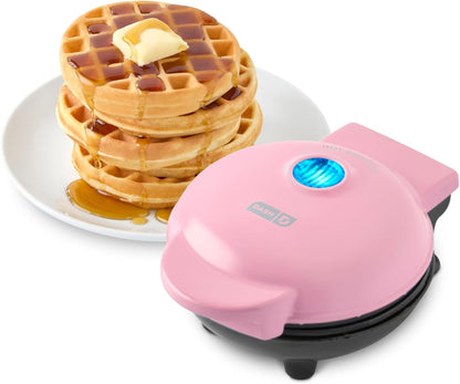 Mini Waffle Maker- Compact Electric Iron for Creative Homemade Treats - PTFE Nonstick Surface - Easy-To-Clean - Perfect for Kids & Families - Pink
