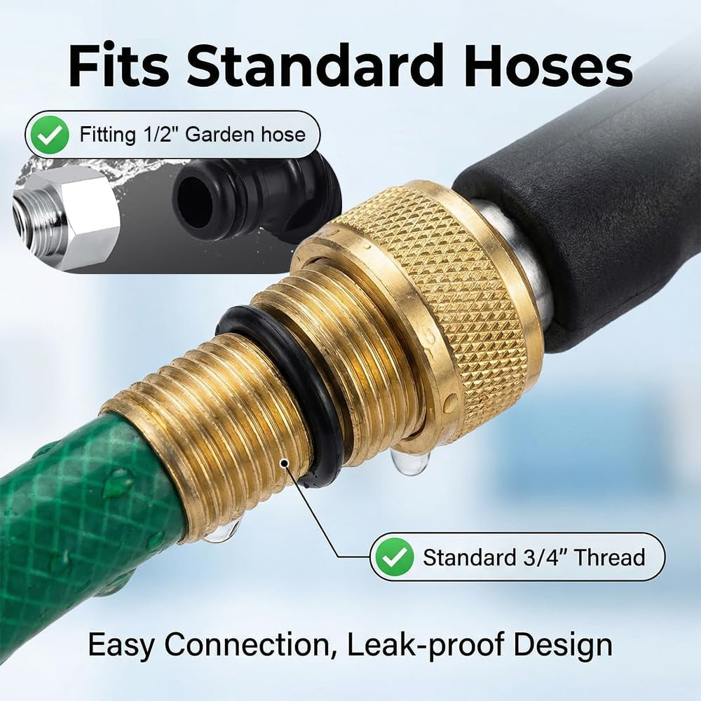 High Pressure Hose Nozzle for Garden: Metal Power Washer Wand Jet Nozzle with 3 Spray Tips - Heavy Duty Brass Connector, Hose Pressure Cleaner for Car, Patio, Driveway, Deck Cleaning (Black)