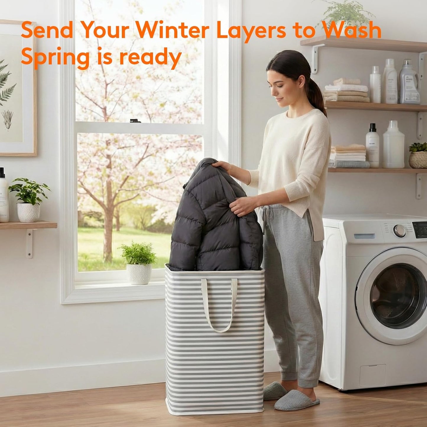 2 Pack Laundry Basket 80L Each, Collapsible Clothes Hamper with Reinforced Handles, Freestanding Waterproof Design for Bedroom and Laundry Room, Grey 160L Total