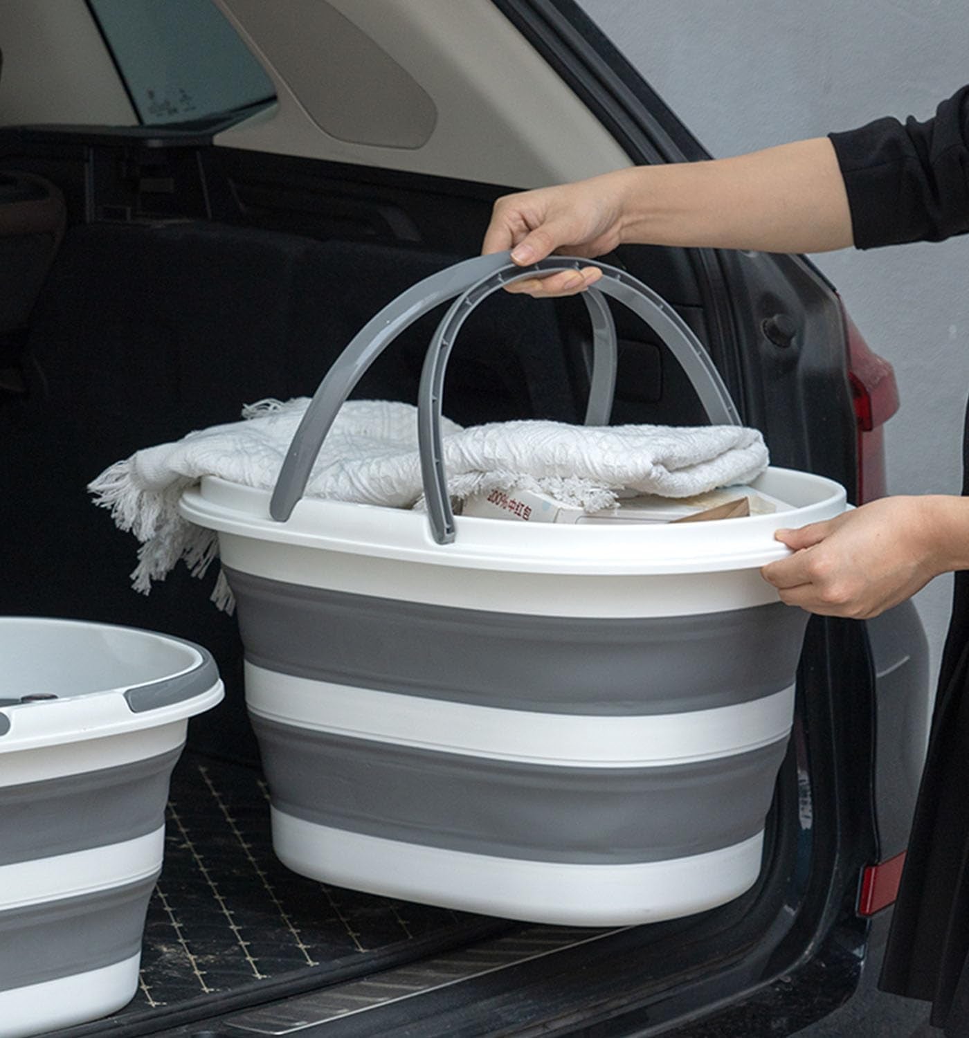 16L Collapsible Mop Bucket with Handles - Space Saving Foldable Silicone Tub for Cleaning, Laundry, Storage - Portable Wash Basin for Home & Car - 4.2 Gallon Compact Utility Bucket