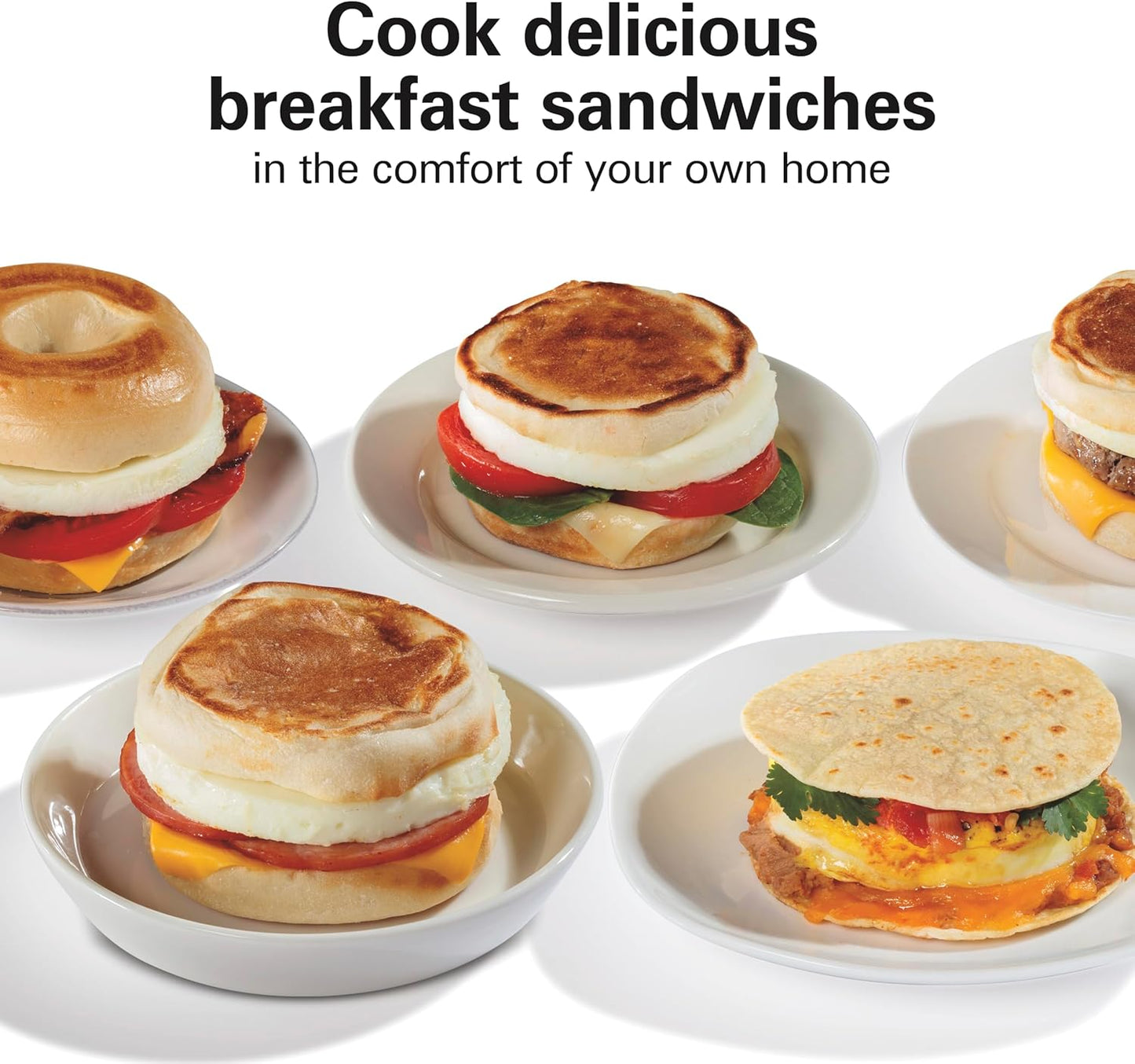 Dual Breakfast Sandwich Maker with Timer, Ready in 5 Minutes, Removable Dishwasher Safe Pfas-Free Non-Stick Egg Cooker Ring, Silver (25490MNA)