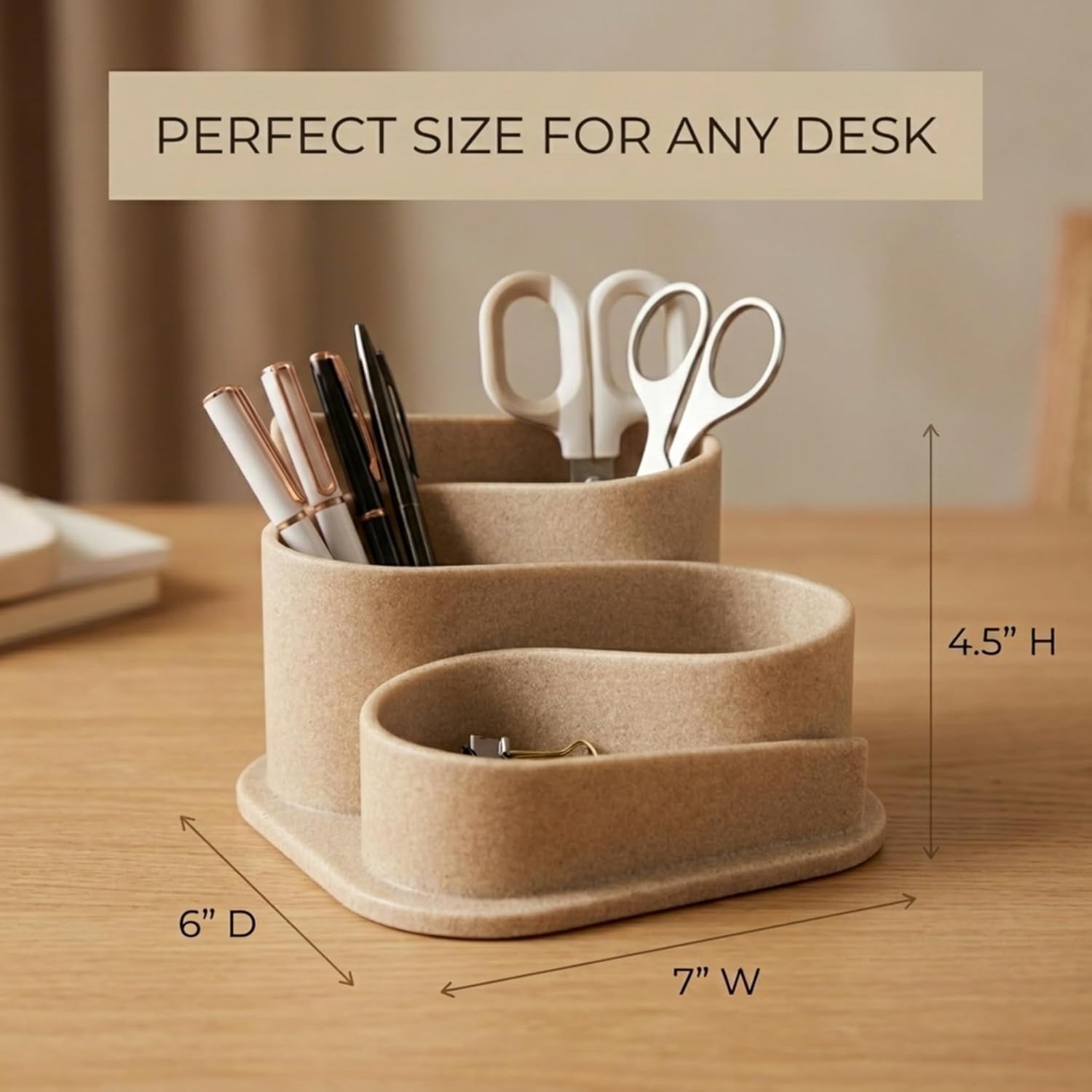 Aesthetic Desk Organizer - Aesthetic Office Desk Accessories - Boho Pen Holder - Neutral Beige Desk Accessories - Home Office Essentials for Women - Cute Pencil Holder