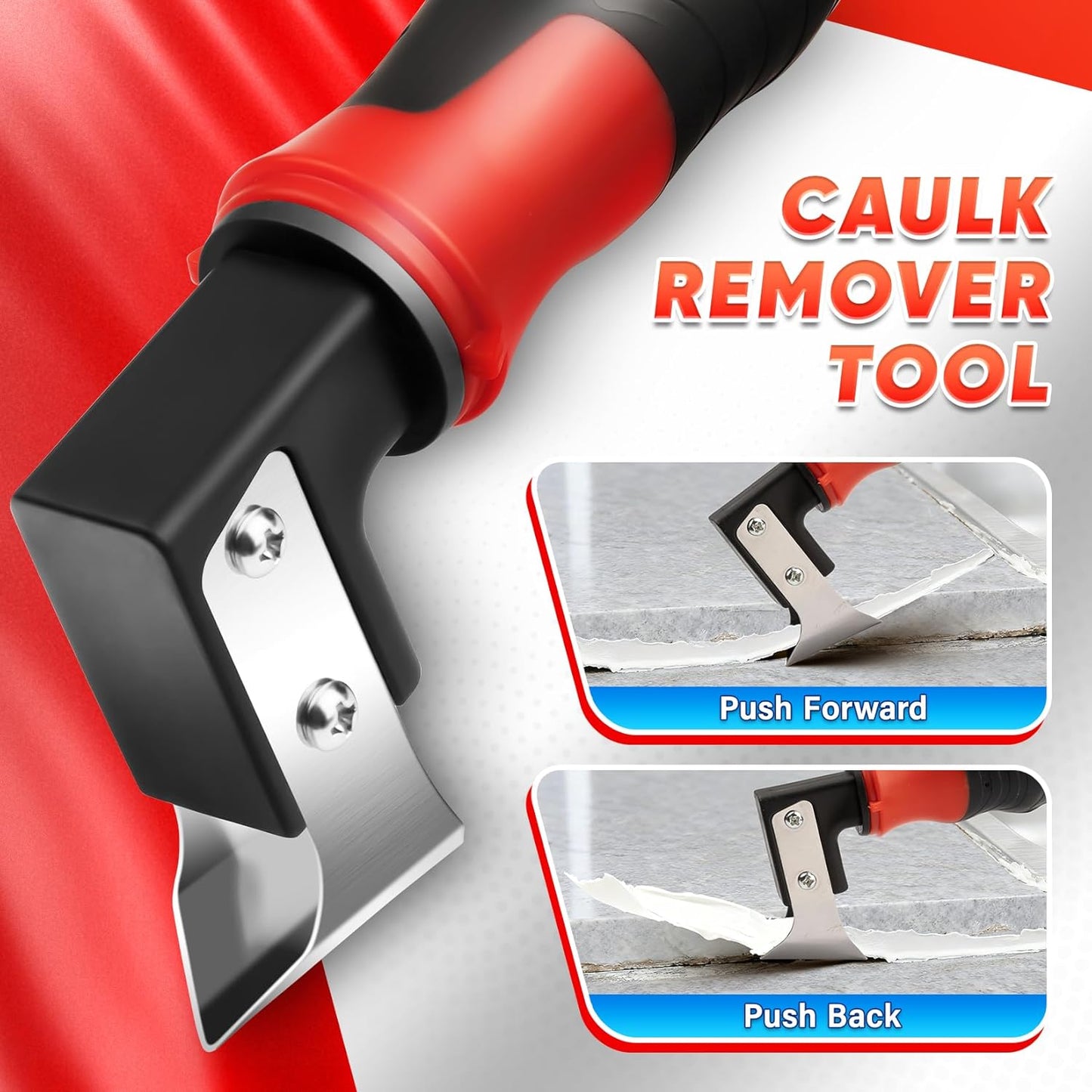 Caulking Tool, 4 in 1 Caulk Remover Tool for Bathroom, Bathtub, Grout, Shower, Tile, Window, Razor Scraper Tool for Cleaning, Silicone Caulk Removal Tool (Red)