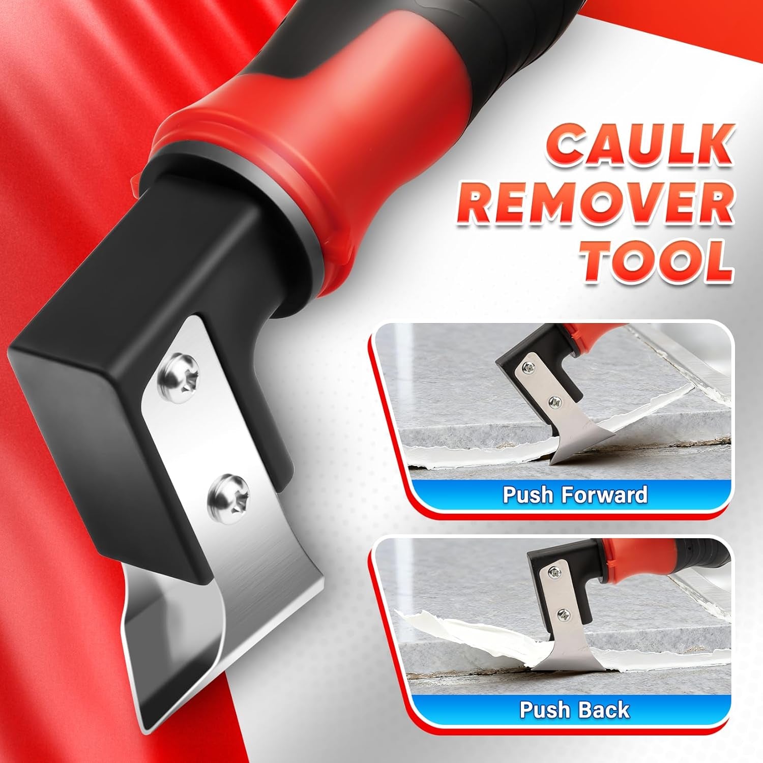 Caulking Tool, 4 in 1 Caulk Remover Tool for Bathroom, Bathtub, Grout, Shower, Tile, Window, Razor Scraper Tool for Cleaning, Silicone Caulk Removal Tool (Red)