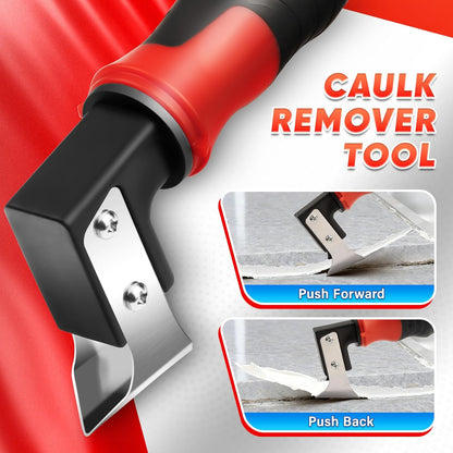 Caulking Tool, 4 in 1 Caulk Remover Tool for Bathroom, Bathtub, Grout, Shower, Tile, Window, Razor Scraper Tool for Cleaning, Silicone Caulk Removal Tool (Red)