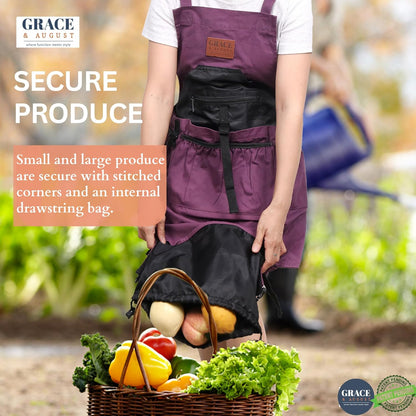 Gardening Apron with Pockets for Women & Men - Garden Apron 7 Pockets & Internal Drawstring Bag - Great Gift