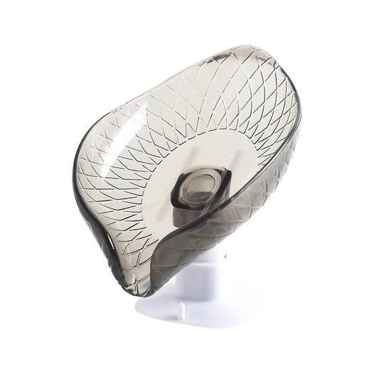 Leaf Design Drain Soap Box with Suction Cup Decorative Plastic Self Draining Bathroom Soap Tray Bathroom Organizers Storage