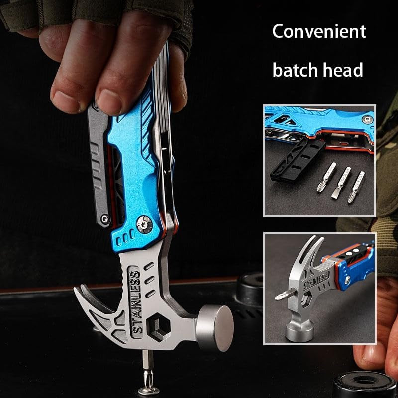 Steel Multifunction Tool, Aluminum Alloy and Stainless Steel Construction, Blue Compact Multi Tool with Folding Design, Portable Utility Gadget for Home, Outdoor, Camping, and Travel Use