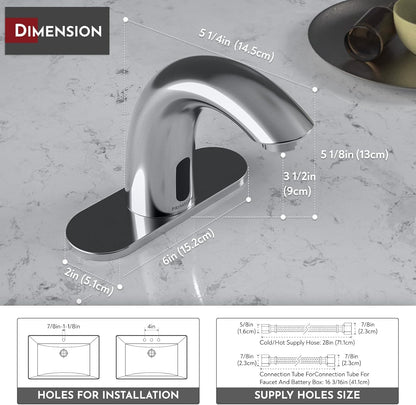 Automatic Motion Sensor Hands Free Electronic Infrared Smart Commercial Touchless Bathroom Sink Faucet with Cover Plate Temperature Mixer Battery or Plug-In Powered Chrome