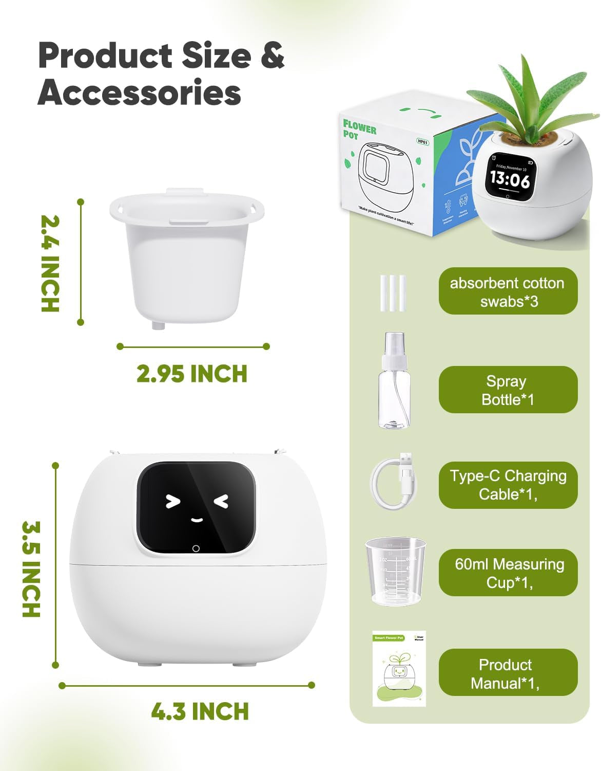 Smart Flower Pot, Smart Pet Planter Robot Guidance on Plant Care with Emoticons, Adorable Plant Companion with Alarm Clock, Living Room Desk Setup Gift