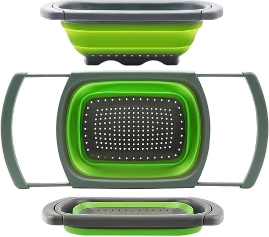 Colander Collapsible, Colander Strainer over the Sink Vegetable Fruit Strainer Basket (6 Quart) with Extendable Handles, New Kitchen Essentials