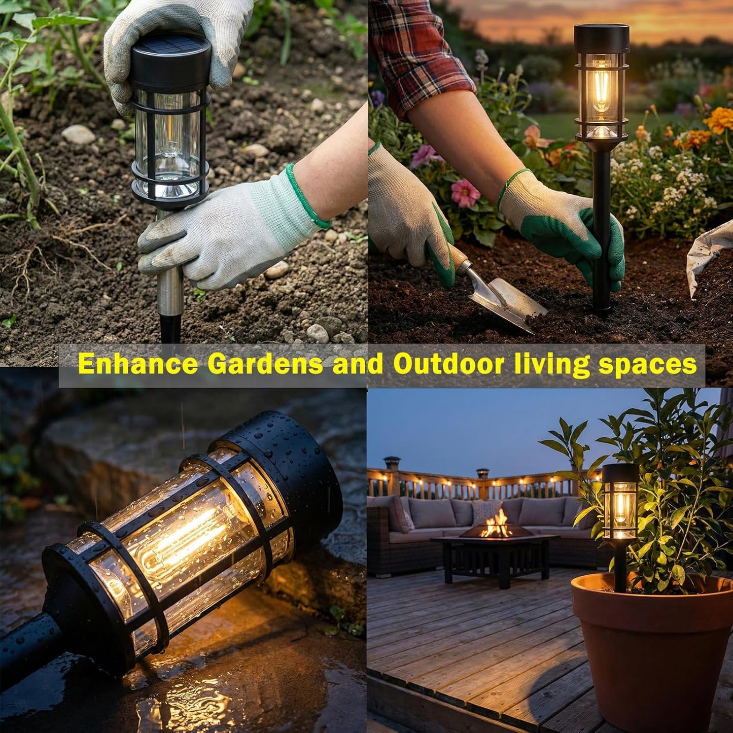 Solar Lights Outdoor Waterproof, 8 Pack 21" Solar Pathway Lights with Metal & Glass, Auto On/Off Garden Lights for Yard, Landscape, Driveway Walkway