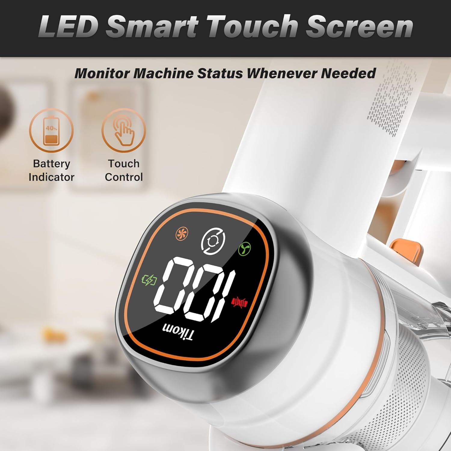 V500 Cordless Vacuum Cleaner for Home, 40000Pa/450W Stick Vacuum with LED Touch Screen, Charging Wall Dock, Anti-Tangle, Lightweight Handheld Vacuum for Pet Hair, Hard Floor, Carpet