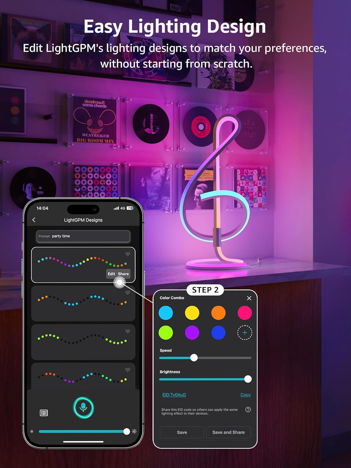TB2 AI Smart Table Lamp, RGB+IC Addressable LED Lamps Alexa Google Home Enable, APP Control DIY Color Changing Modern Spiral Lamp, Music Sync, AI Generated Lighting LLM, 2.4 Ghz Wifi/Bluetooth