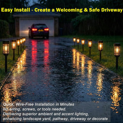 Solar Lights Outdoor Waterproof, 8 Pack 21" Solar Pathway Lights with Metal & Glass, Auto On/Off Garden Lights for Yard, Landscape, Driveway Walkway
