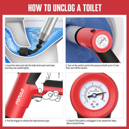 Electric Toilet Plunger High Pressure Drain Unclogger Plungers for Bathroom, Floors, Heavy Duty Versatile Home Toilet Unclogger Tool